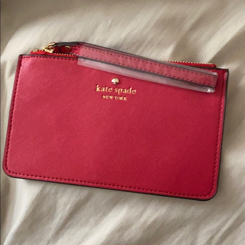 Kate Spade Small Leather Clutch Wristlet in Red